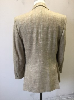 Mens, Blazer/Sport Co, CERRUTTI, Tan Brown, Brown, Lt Blue, Wool, Silk, Tweed, 38R, Single Breasted, Collar Attached, Notched Lapel, 2 Buttons,  3 Pockets