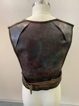 Unisex, Sci-Fi/Fantasy Vest, MTO, Brown, Leather, XXL, Adjustable Shoulder Straps, Double Adjustable Waist Straps