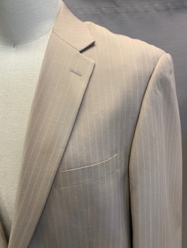 GIORGIO FIORELLI, Tan Brown, Ivory White, Polyester, Viscose, Stripes - Pin, Single Breasted, 2 Buttons, 3 Pockets, Notched Lapel, Double Vent