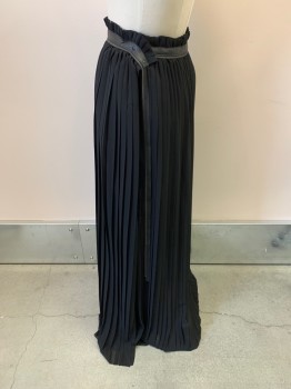 DIESEL, Black, Polyester, Paper Bag Waist, Leated Skirt, Leather Waist Band With Snap Buttons, Zipper Trim On Waist