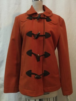 GAP, Orange, Wool, Synthetic, Solid, Orange, Toggle Buttons, Zip Front, Collar Attached, 2 Pockets,