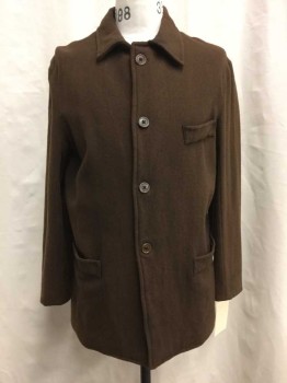 Mens, Jacket 1890s-1910s, NO LABEL, Brown, Wool, Solid, 40, 4 Button Closure, Single Breasted, 3 Faux Pockets,