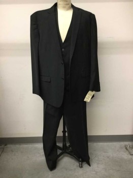 Oxford, Black, Polyester, Viscose, 2 Buttons,  Notched Lapel, Single Breasted,