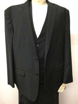 Mens, Suit, Jacket, Oxford, Black, Polyester, Viscose, 47 W, 52 R, 32 I, 2 Buttons,  Notched Lapel, Single Breasted,