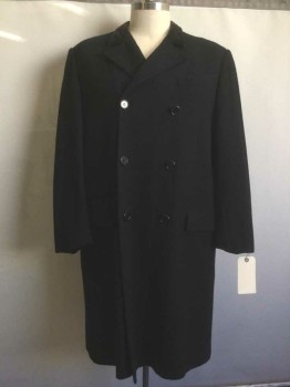 Mens, Coat 1890s-1910s, MTO, Black, Wool, Synthetic, Solid, 48, Black, Black Velvet Collar Attached, Notched Lapel, 4 Pockets,