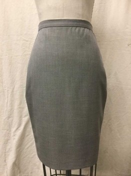 ANNE KLEIN, Gray, Charcoal Gray, White, Polyester, Rayon, Birds Eye Weave, Black+White Weave Appears Gray, 1" Wide Waistband, Hem Below Knee, Slit At Center Back Hem, Invisible Zipper At Center Back, Pencil Skirt