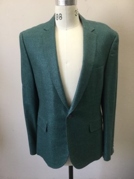 N/L, Sea Foam Green, Speckled, Solid, Single Breasted, Notched Lapel, 1 Button, 3 Pockets, Changeable Dusty Periwinkle Lining