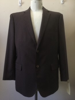 ANTONIO CARDINI, Brown, Black, Wool, Polyester, Plaid, Brown/ Navy Plaid, Notched Lapel, 2 Buttons,