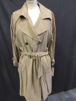 ZARA, Tan Brown, Viscose, Solid, Double Breasted, 2 Welt Pocket, Collar Attached, with Self Belt, Dress Coat...