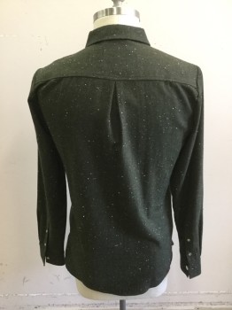 RVLT REVOLUTION, Dk Green, Polyester, Acrylic, Dark Green Flecked with White and Red Specks, Zip Front, Collar Attached, Long Sleeves, 2 Slit Pockets