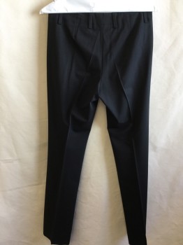 HUGO BOSS, Black, Wool, Elastane, Solid, 1.5" Seam Waistband with Belt Hoops, Flat Front, Zip Front,
