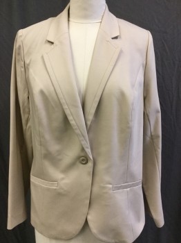 LANE BRYANT, Beige, Cotton, Polyester, Solid, Beige, with Beige Lining, Notched Lapel, Single Breasted, 1 Button Front, 2 Pockets Bottom, Long Sleeves,