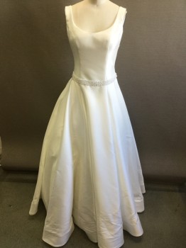 Womens, Wedding Gown, EDDY K, White, Polyester, Nylon, Solid, 4, Princess Seams, Low Back with Zipper and Many Tiny Buttons, Full Skirt, Sleeveless, Nice Quality Weave of Fabric Mimicking a Silk Faille