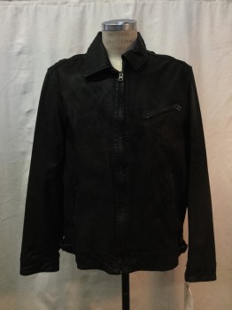 LEVI'S, Black, Leather, Solid, Black, Zip Front, Collar Attached, 3 Pockets,