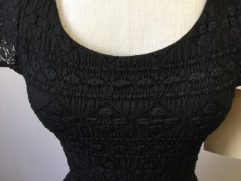 EIGHT SIXTY, Black, Polyester, Spandex, Geometric, Geometrical Stretch Lace, Cap Sleeves, Drop Pleated Skirt, Pull Over