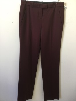 THEORY, Red Burgundy, Wool, Lycra, Solid, Flat Front, Creased Legs, Zip Fly, Belt Loops
