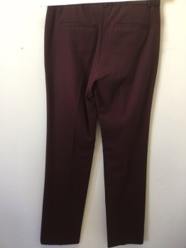 THEORY, Red Burgundy, Wool, Lycra, Solid, Flat Front, Creased Legs, Zip Fly, Belt Loops