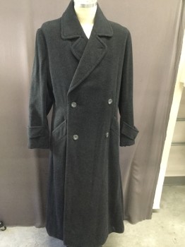 Mens, Coat 1890s-1910s, MTO, Black, Wool, Solid, 38, Double Breasted, Notched Lapel, Sleeve Strap, Slit Pockets,