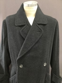 Mens, Coat 1890s-1910s, MTO, Black, Wool, Solid, 38, Double Breasted, Notched Lapel, Sleeve Strap, Slit Pockets,