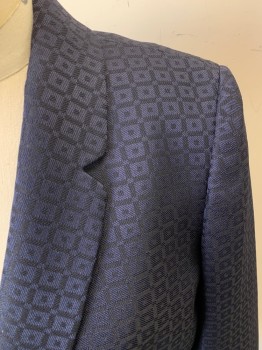 TAHARI, Navy Blue, Blue, Polyester, Grid , 3 Flower Buttons, Single Breasted, Notched Lapel, No Belt, Has a Few Snags at Cuffs and Right Shoulder