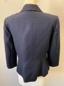 TAHARI, Navy Blue, Blue, Polyester, Grid , 3 Flower Buttons, Single Breasted, Notched Lapel, No Belt, Has a Few Snags at Cuffs and Right Shoulder