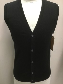 BLOOMINGDALES, Black, Wool, Solid, V-neck, Button Front