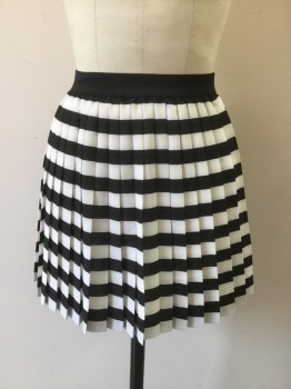 DIVIDED, Black, White, Polyester, Stripes - Horizontal , Elastic Waist, Pleated, Sheer