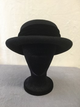 Womens, Hat , LIZ CLAIBORNE, Black, Wool, Solid, 7, Short Brim, Black Velvet Detail