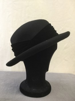 Womens, Hat , LIZ CLAIBORNE, Black, Wool, Solid, 7, Short Brim, Black Velvet Detail