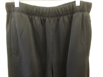 RBK, Black, Polyester, Solid, Perforated Stretch, Drawstring Waist, 2 Pockets, Pull On,
