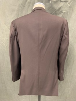 VINCI, Dk Brown, Polyester, Rayon, Solid, Single Breasted, Collar Attached, Notched Lapel, 3 Pockets