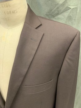 VINCI, Dk Brown, Polyester, Rayon, Solid, Single Breasted, Collar Attached, Notched Lapel, 3 Pockets