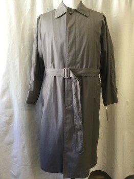 NO LABEL, Gray, Synthetic, Solid, Button Front, Collar Attached, Belt