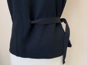 RAG & BONE, Black, Triacetate, Polyester, Solid, Pullover, Keyhole Back with Button, Left Side Tie with Grommet