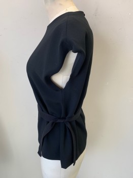 RAG & BONE, Black, Triacetate, Polyester, Solid, Pullover, Keyhole Back with Button, Left Side Tie with Grommet