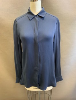 MAX MARA , Navy Blue, Polyester, Solid, Collar Attached, Button Front, Long Sleeves