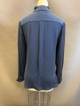 MAX MARA , Navy Blue, Polyester, Solid, Collar Attached, Button Front, Long Sleeves