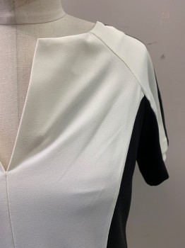 KAREN MILLEN, Off White, Black, Polyester, Elastane, Color Blocking, V-N, S/S, Side Zipper, *Water Stain on Left Shoulder*