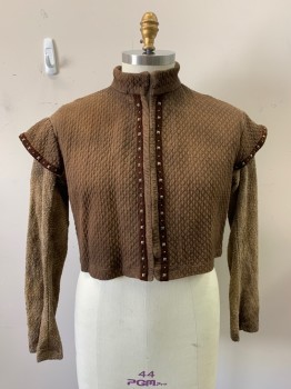 Mens, Tops, COSTUME CO-OP, Tan Brown, Brown, Chocolate Brown, Cotton, Color Blocking, 44, Dublet, Hook N Eye Front, Quilted Jacket, Suede Trim with Round and Pyramid Studs, Aged/Distressed