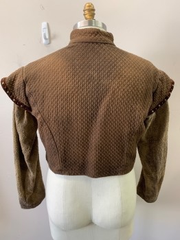 COSTUME CO-OP, Tan Brown, Brown, Chocolate Brown, Cotton, Color Blocking, Dublet, Hook N Eye Front, Quilted Jacket, Suede Trim with Round and Pyramid Studs, Aged/Distressed