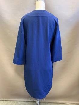 COS, Navy Blue, Polyester, Pullover, V-neck, Pleated Flap Down Center for Wrap Around Look, Shift Shape, 2 Pockets, Long Sleeves