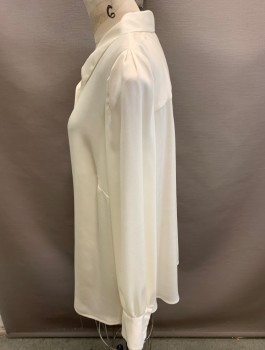 VINCE CAMUTO, Cream, Polyester, Solid, L/S, Button Front, CA, V-Neck, Covered Buttons, Detachable Shoulder Pads 