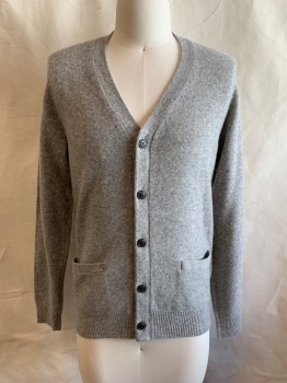 UNIQLO, Gray, Wool, V-N, Single Breasted,5 Button Front, 2 Pockets, Ribbed Cuffs & Waist