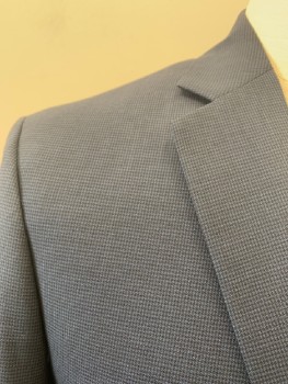 JOS A BANK, Navy Blue, Black, Wool, Houndstooth, Notched Lapel, Single Breasted, B.F., 2 Bttns, 3 Pckts