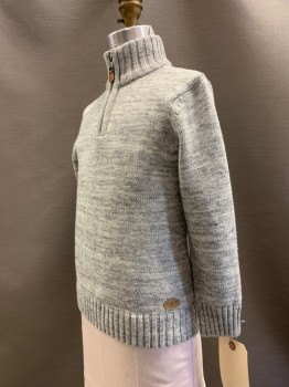 H&M, Gray, White, Cotton, 2 Color Weave, L/S, High Neck, Zip Front,
