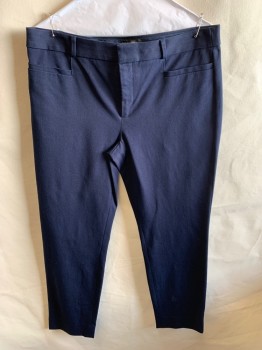 BANANA REPUBLIC, Navy Blue, Cotton, Rayon, Solid, Zip Front, Hook Closure, 4 Pockets, Skinny/Cigarette, Stretch