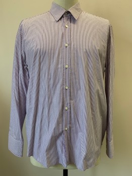 HUGO BOSS, White, Purple, Cotton, Stripes - Vertical , Dots, L/S, Button Front, Collar Attached, French Cuffs,