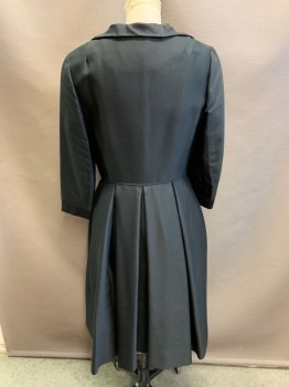 Womens, Cocktail Dress, EDDIE MASTER, Black, Wool, W: 24, B: 36, Collar Attached, Single Breasted, Button Front, Fabric Covered Buttons, A-Line Shape, 2 Bows on Front Waist, Pleated Skirt