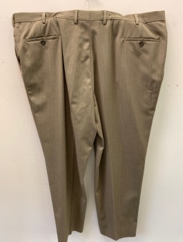 JOSEPH & FEISS, Lt Brown, Wool, Solid, Double Pleats, Button Tab Zip Front, 4 Pockets,