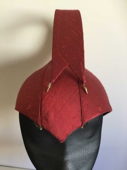 Unisex, Historical Fiction Headpiece, MTO, Red, Silk, Solid, M, Red Silk Dupioni, Made To Order, Piping, Curved Tongue From Center Back To Center Front, Multiples